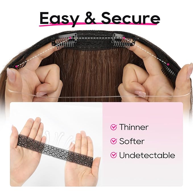 REECHO 12" Invisible Wire Hair Extensions with Thinner Softer Lace Weft Adjustable Size Removable Secure Clips in Short Straight Secret Hairpiece for Women - Light Brown
