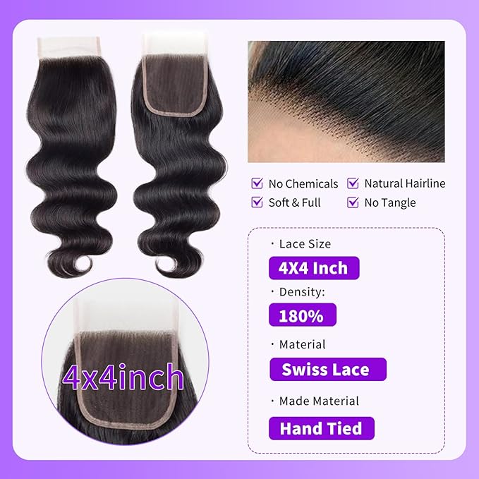 Transparent HD Lace Closure Body Wave Human Hair Closure 4x4 12A Brazilian Virgin Hair Pre Plucked Lace Closure Human Hair Natural Black