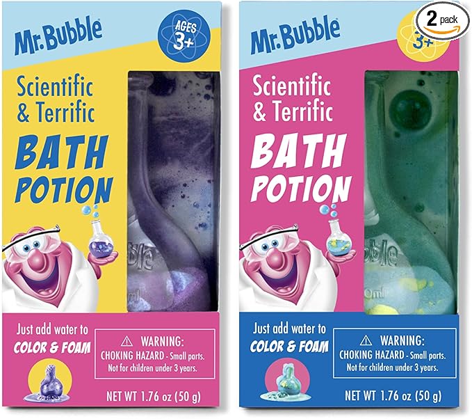 Mr. Bubble The Original Kids Bath Bomb Potions, Colorful Fizzy Fun, Cool Foam and Bubble Science Beaker for The Bath (Pack of 2)