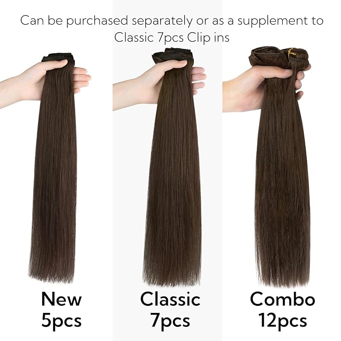 HOTBANANA Real Human Hair Clip in Hair Extensions, 5Pcs 70g 16 Inch Chocolate Brown Straight Remy Clip in Extensions