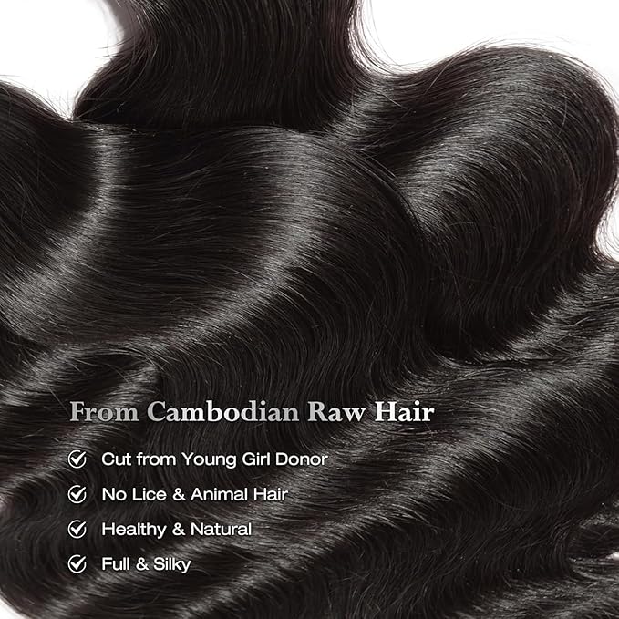 ASHINE Human Hair Bundle Body Wave Straight, Unprocessed Cambodian Raw Hair Bundles for Women Natural Black 24 Inch, Keep Soft and Silky After Multiple Washes