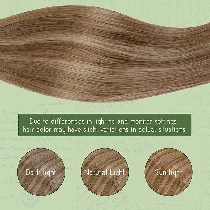 RUNATURE Clip in Hair Extensions Human Hair, 10 Inch Short Hair Extensions Real Human Hair Clip Ins, Thick Full Head Remy Hair 80g 7pcs #10P16 Dark Blonde Highlight Caramel Blonde