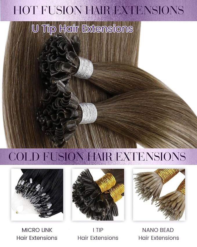 LaaVoo K Tip Hair Extensions Real Human Hair U Tip Hair Extensions Light Brown Mix Dark Golden Blonde Ktip Human Hair Extension Ombre Brown Hot Fusion Blonde 22 inch 50g/50s