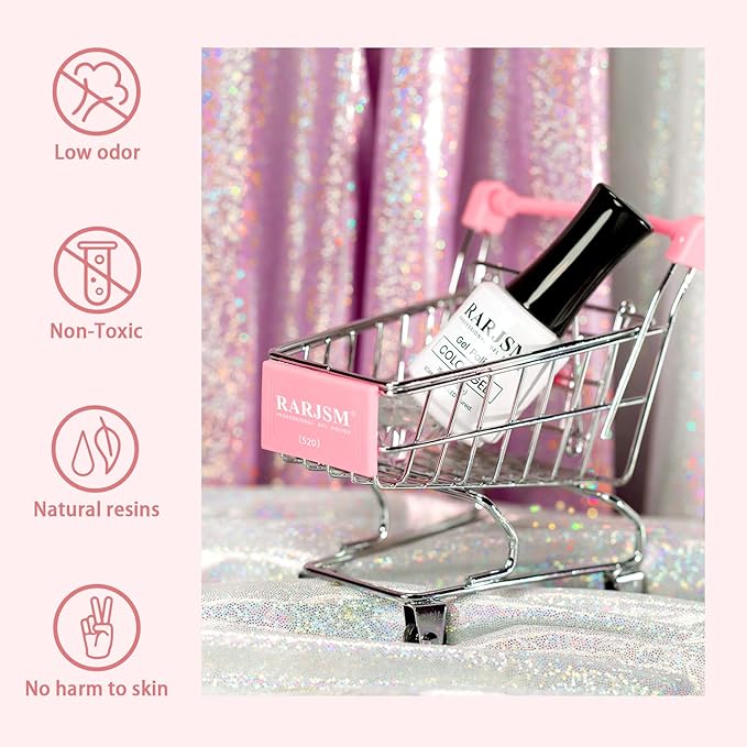 RARJSM Nude Pink Glitter Gel Nail Polish Chunky Iridescent Glitter Gelpolish 15ml Shimmer Holographic Rainbow Effect Soak off L e d U V Curing Required High Pigments for Home Manicure Nail Art