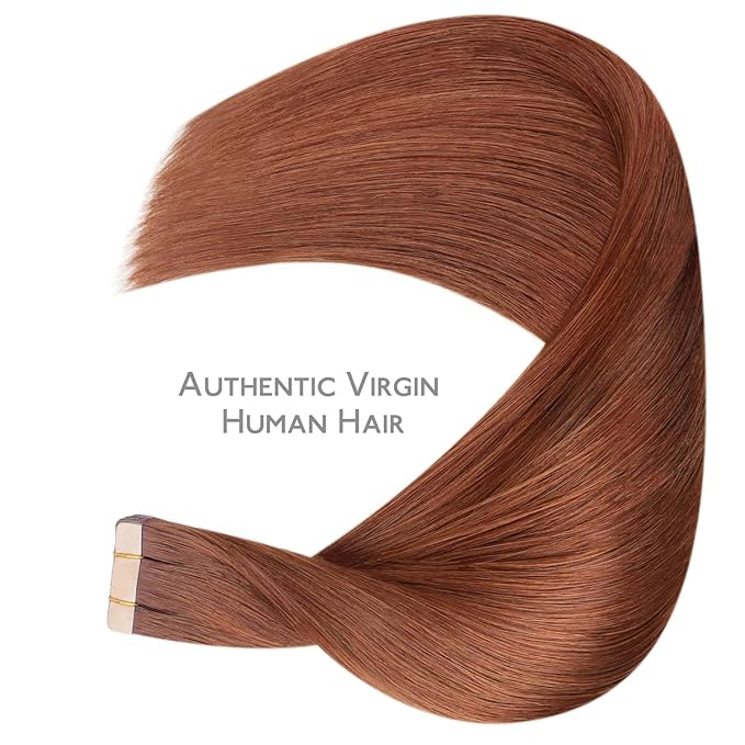 WENNALIFE Tape in Hair Extensions Human Hair, 20pcs 50g 22 inch Dark Auburn Copper Remy Hair Extensions Straight Human Hair Tape in Extensions Skin Weft Tape Extensions Human Hair