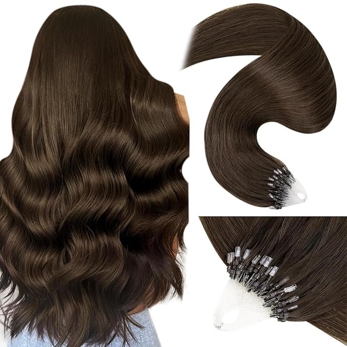 LaaVoo Micro Ring Hair Extensions Human Hair Brown Micro Extensions Human Hair Dark Brown Micro Loop Hair Extension Real Human Hair Brown Straight 1g/s 50g 20in