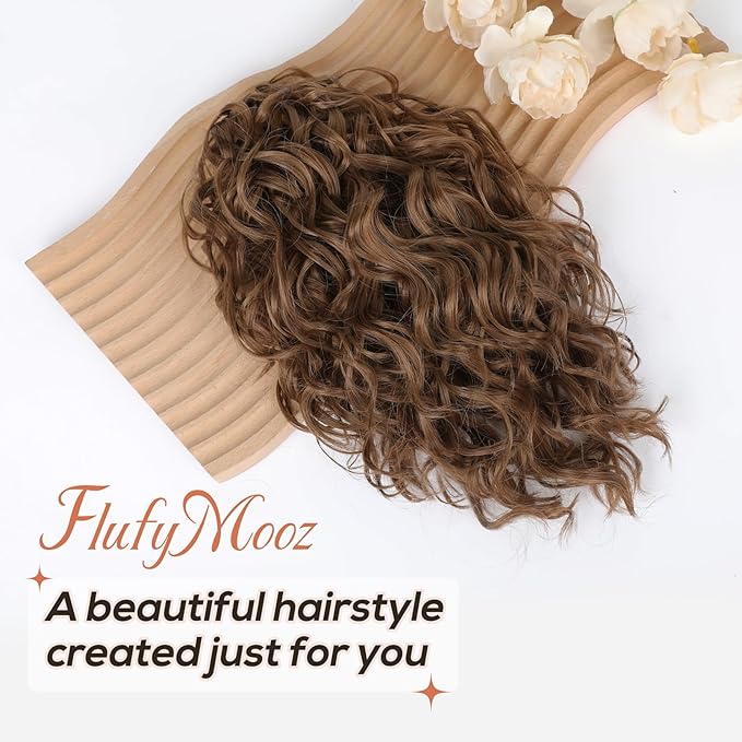 Flufymooz Ponytail Extension, 12" Short Claw Ponytail Extension Wavy Curly Jaw Clip in Pony tails Hair Extension Natural Synthetic Hairpiece for Women(Dirty Blonde)