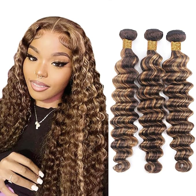 Highlight Bundles Human Hair P4/27 Deep Wave Bundle 18 20 22 Inch Color p427 Deep Wave 3 Bundles Brazilian Unprocessed Virgin Hair Extensions