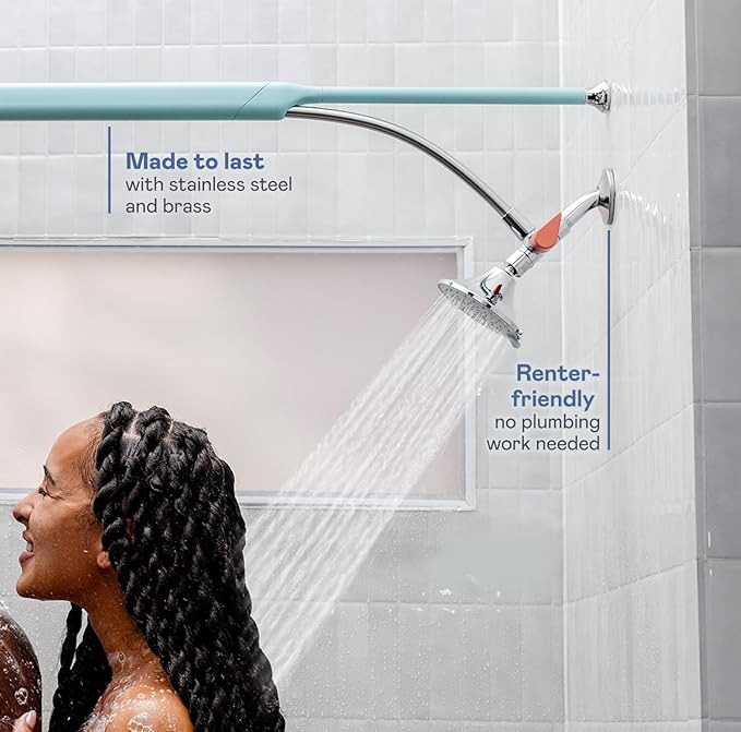 BOONA Original Double Shower Head as Seen on Shark Tank | Tandem Shower for Couples | High Water Pressure, with 3 Flow Settings | Easy DIY Install, Retro Miami