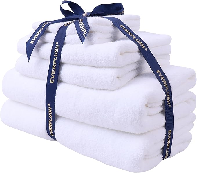 Everplush Classic 6 Pcs Luxury Bath Towels Sets,Highly Absorbent and Quick Dry Extra Large Bath Towel, Super Soft Towel for Bathroom, Pool, Swim (Porcelain White, Bath Towels 6PK)