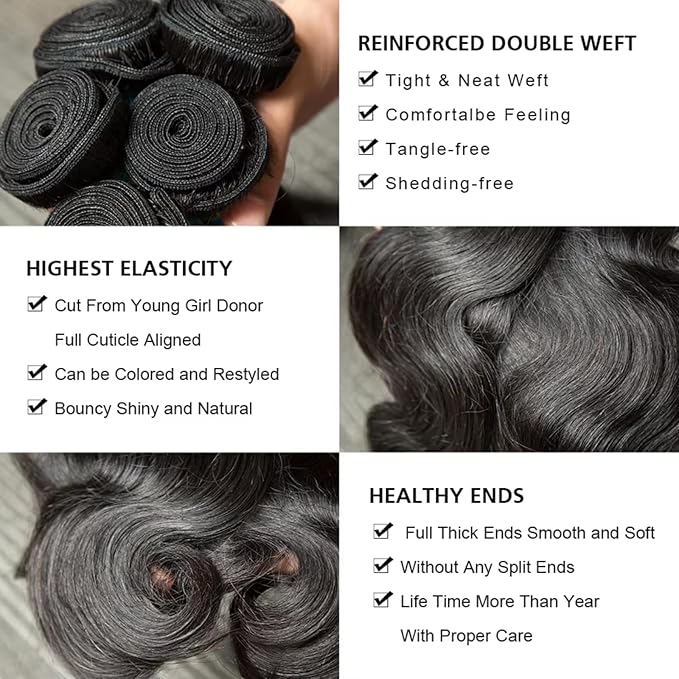 12A Human Hair Bundles 24 26 28 Inch Body Wave 100% Unprocessed Hair 3 Bundles/100g bundle Deals Extensions Quick Weave Human Hair Natural Black Color