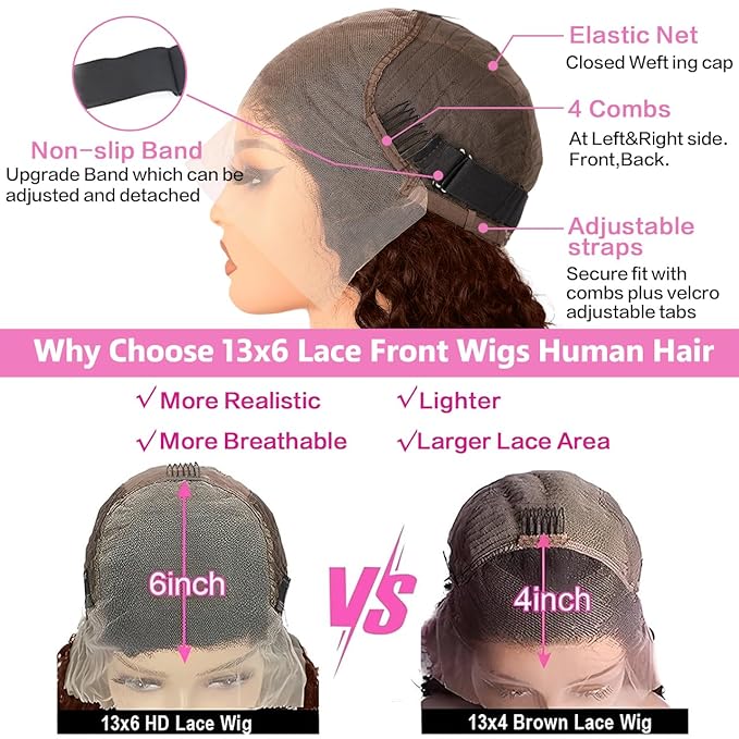 24 Inch Chocolate Brown Lace Front Wig Human Hair 200 Density 13x6 HD Deep Wave Lace Front Wigs Human Hair Colored Deep Curly Lace Frontal Wigs Glueless Wig Brown Wig Wigs for Women