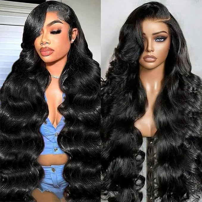 30 Inch Lace Front Wig 13x4 Lace Front Wigs Human Hair 200 Density HD Transparent Body Wave Lace Front Wigs Human Hair Pre Plucked Glueless Lace Frontal Wigs Natural Black Color