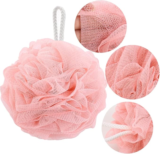 BTYMS Large Loofah Sponge Shower Scrunchies Puff 75g/pc Mesh Pouf Bath Loofa Body Sponges Scrubber for Bathing - Pack of 4