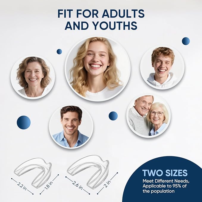 Mouth Guard for Clenching Teeth at Night, Mouth Guard for Grinding Teeth at Night, Comfortable & Reusable Adult Teeth Grinding Mouthguards for Sleeping, Includes 4pcs & 1 Travel Case