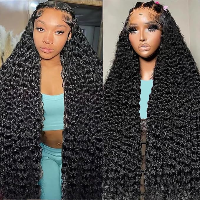 36 Inch Deep Wave Lace Front Wigs Human Hair 200% Density13x6 HD Lace Frontal Wigs Human Hair Pre Plucked Deep Wave Wig Glueless Curly Wig Natural Color