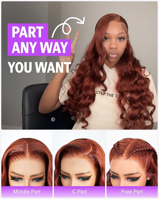 13x6 Reddish Brown Lace Front Wigs Human Hair 220% Density Glueless Ear-to-Ear HD Frontal Body Wave Wigs Human Hair Pre Plucked Pre Cut Drawstring Wig 20 Inch
