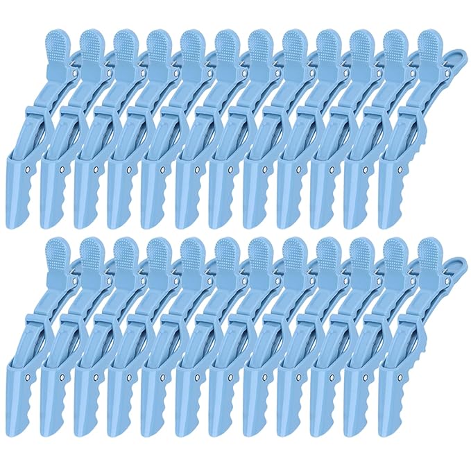 24 Pack Alligator Hair Clips for Styling, Sectioning Crocodile Hair Clips Professional Barber Accessories for Salon of Thick Curly Volume Hair (Blue)