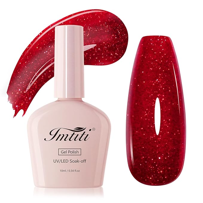 Imtiti Red Glitter Gel Nail Polish Christmas - Sparkle Gel Polish Long Lasting, Holiday Nails for Women, Gel Nail Art Party Nail Polish, Gift for Her(10ml-1931)