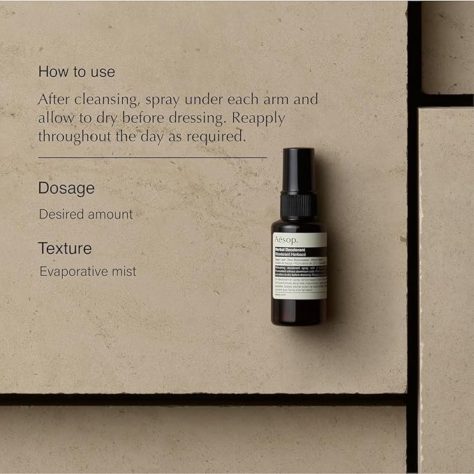 Aesop Herbal Deodorant Spray | Aluminum Free | Deodorant Reduces + Masks Underarm Odor | Sage Leaf, Zinc Ricinoleate, Witch Hazel | 1.7 oz / 50mL (Pack of 2)
