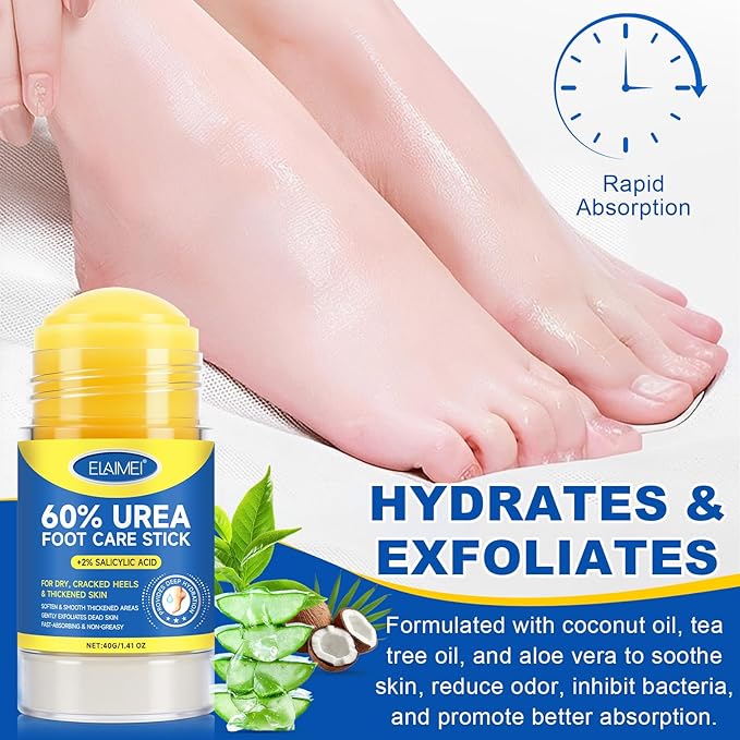 Urea Cream 60% with 2% Salicylic Acid Stick, 2Pack Urea Foot Cream for Dry Cracked Heels, Callus Remover, Hydrating and Softening Moisturizer for Feet, Hands, Knees, Elbows, Exfoliating Dead Skin