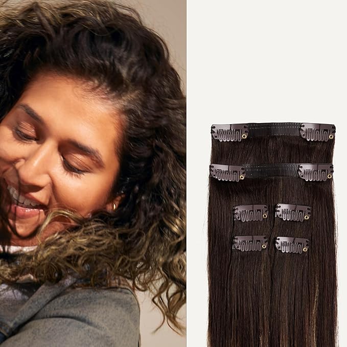 Luxy 100% Remy Human Hair Extensions for Thin Hair Thinning Hair Fill-Ins – 6 Seamless Wefts Multi-Dimensional Color Blend - Natural-Looking Volume & Coverage 95 grams 20" Dark Brown Balayage