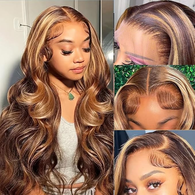 Tuneful 32 Inch 220 Density Honey Blonde Ombre 13X6 HD Lace Frontal Wig Human Hair Glueless Highlight 4/27 Colored Straight Lace Front Wigs Human Hair Pre Plucked for Women