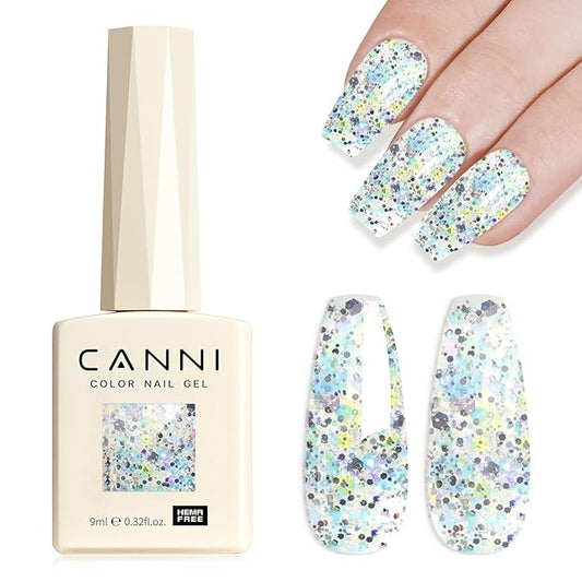 CANNI Glitter Gel Nail Polish 1pcs 9ml Blue Romance Sparkle Soak Off UV LED Nail Gel Dawn Crystal Flash Series Nail Art Manicure Salon DIY