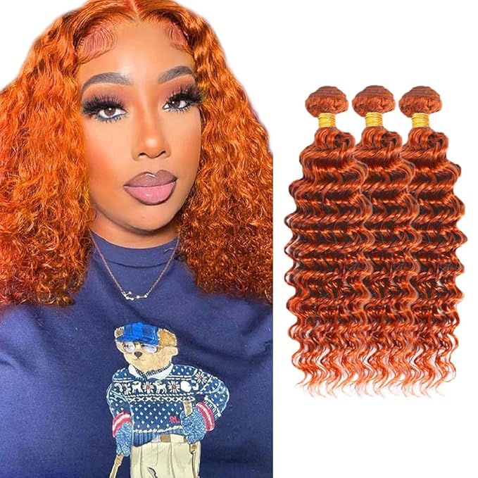 Ginger Human Hair Bundles 350 Deep Wave Bundles Ginger Orange Bundle 12 12 12 inch #350 Bundle Human Hair Extensions