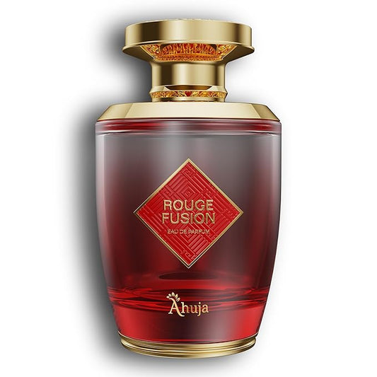 AHUJA Rouge Fusion Unisex Eau De Parfum (3.4 fl oz) — Long Lasting Cologne for Men & Women — Bold Citrus, Vanilla, Rose, Pine & Geranium Notes — Luxurious Gift Fragrance for All Occasions