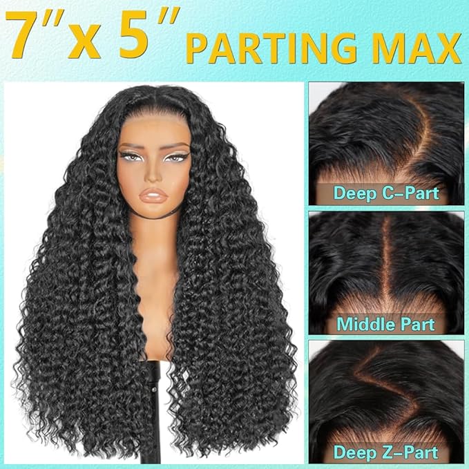 28 Inch 7x5 Deep Wave Glueless Wigs Human Hair Pre Plucked Pre Cut HD Lace 200% Density Deep Wave Lace Front Wigs Human Hair Upgraded Glueless Drawstring Wig for Beginners 3 Seconds to Wear