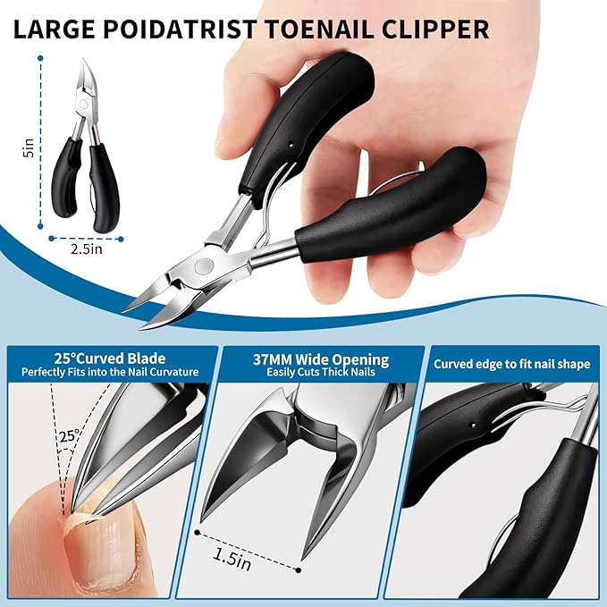 Professional Ingrown Toenail Tools 7-Piece Set – 360° Rotating Nail Clipper, Toenail Lifter & Wide Opening Nipper | Podiatrist-Recommended Foot Care Kit for Thick & Ingrown Nails