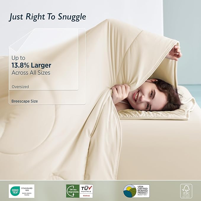 Breescape Cooling Comforter Queen Size - BlendTek™ Q-Max>0.46 Tech, Breathable Blanket for Hot Sleepers & Night Sweats Relief, Premium Lightweight Summer Bedding, 96x96 Inches, Ivory
