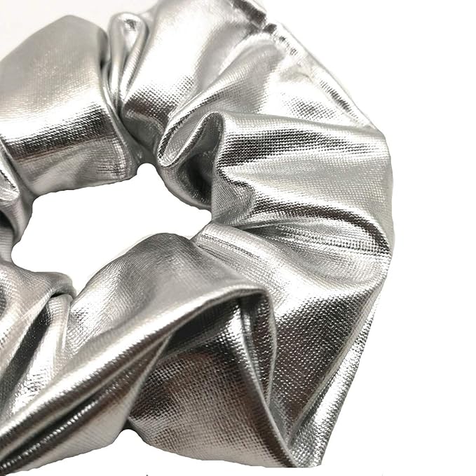 4 Pack Hair Elastics Scrunchies waterproof Faux Leather Scrunchy Bobbles Soft Elegant Elastic Hair Bands Hair Ties stage performance (Silver)