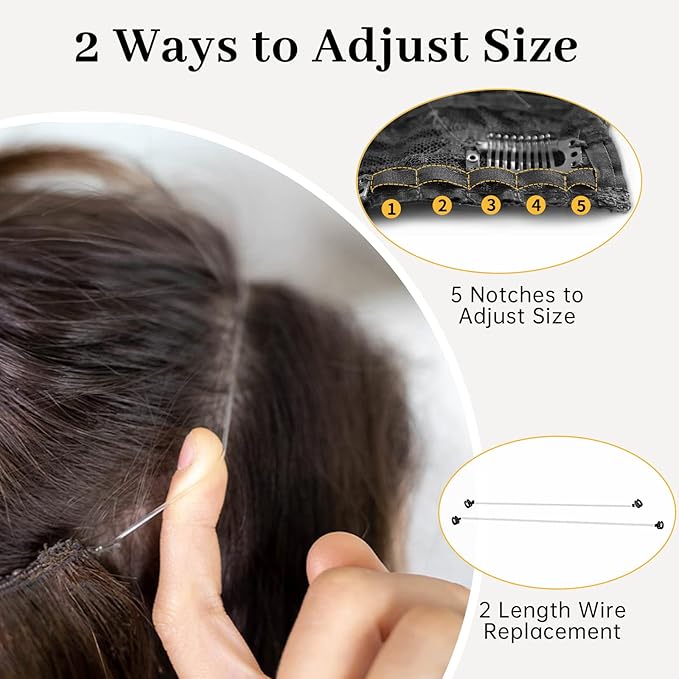 KooKaStyle Invisible Wire Hair Extensions with Transparent Headband Adjustable Size 4 Secure Clips Long Wavy Secret Wire Hairpiece 16 Inch Dark Walnut Brown for Women