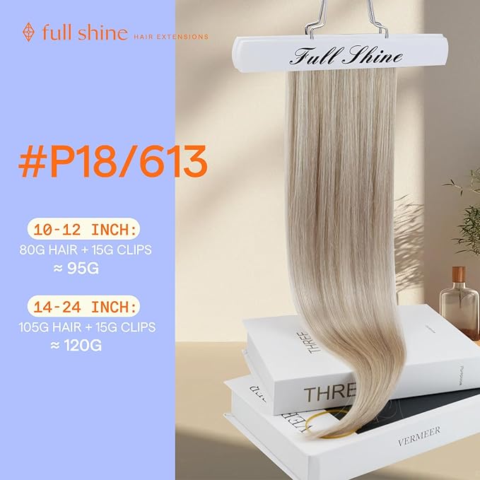 Full Shine Clip in Highlight Human Hair Ash Blonde Real Hair Clip in Extensions Blonde Remy Brazilian Seamless Hair Extensions Double Weft 7 Pcs 24 Inch 120 G