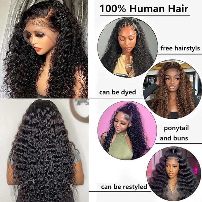 Washasha 32 Inch Water Wave 13x6 HD Lace Front Wigs Human Hair 200 Density Lace Frontal Wig Human Hair Pre Plucked with Baby Hair Deep Part Curly Wig for Women
