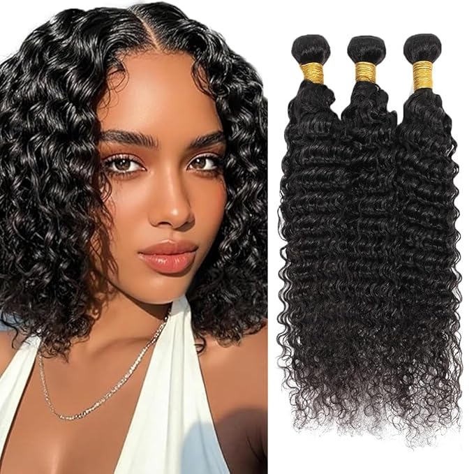 Human Hair Bundles Deep Wave Human Hair Bundles 14 16 18 inch Wet and Wavy Bundle 150g Deep Curly Bundle Natural Black Color