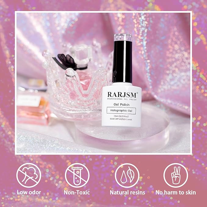 RARJSM Holographic Gel Nail Polish Dark Purple Rainbow Glitter Reflective Iridescent Gel Polish Curing Required Unicorn Mirror Chrome Laser Effect Soak off for Summer DIY Salon Home Manicure 7.5ML
