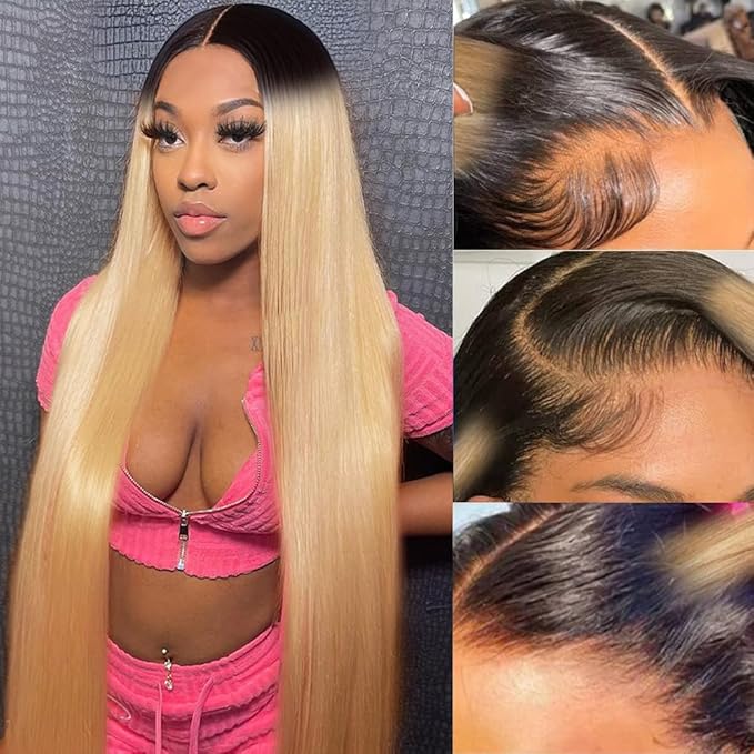 AMIRTY Honey Blonde Lace Front Wigs Human Hair 13x6 HD Lace Frontal Wigs Pre Plucked Straight Lace Front Human Hair Wigs for Women With BabyHair 26Inch