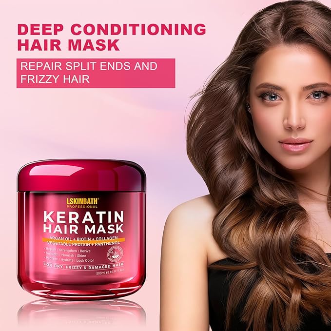 Keratin & Collagen Repair Hair Mask for Damaged Hair | Deep Conditioner Revives Dry, Frizzy, Bleached & Color-Treated Hair | With Moroccan Argan Oil & Biotin | Treatment for Split Ends |