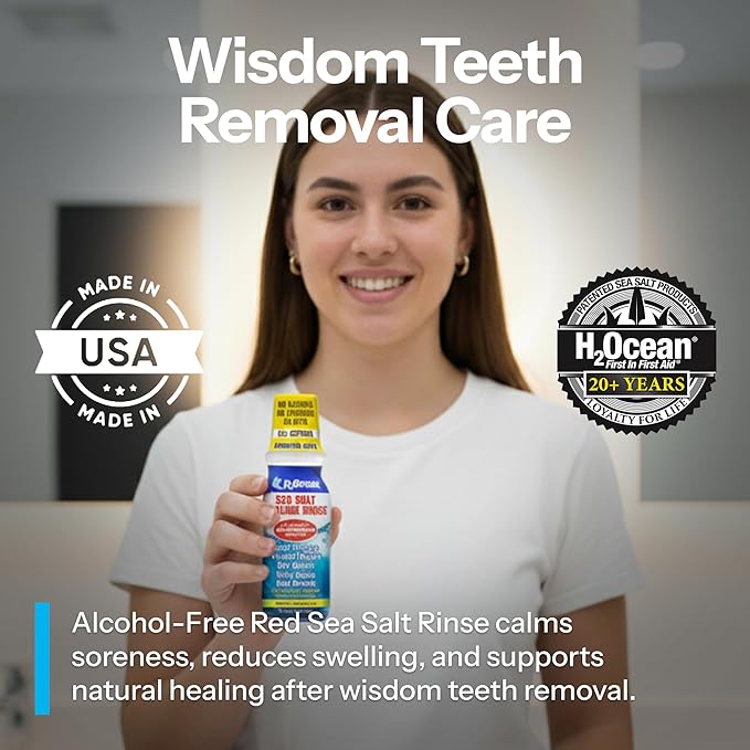 H2Ocean Healing Rinse Natural Sea Salt Mouthwash - Alcohol & Fluoride-Free Oral Care for Sore Throats, Wisdom Teeth Recovery & Gum Health - Mouth Rinse & Whitening Mouthwash, Lemon Ice, 16 oz