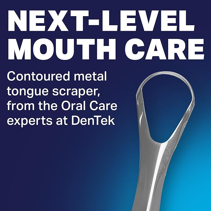 DenTek Metal Tongue Scraper for Better Oral Health – Removes Bacteria, Fights Bad Breath – 100% Stainless Steel, Dishwasher-Safe – Slim Design, Works Gently (Pack of 3)