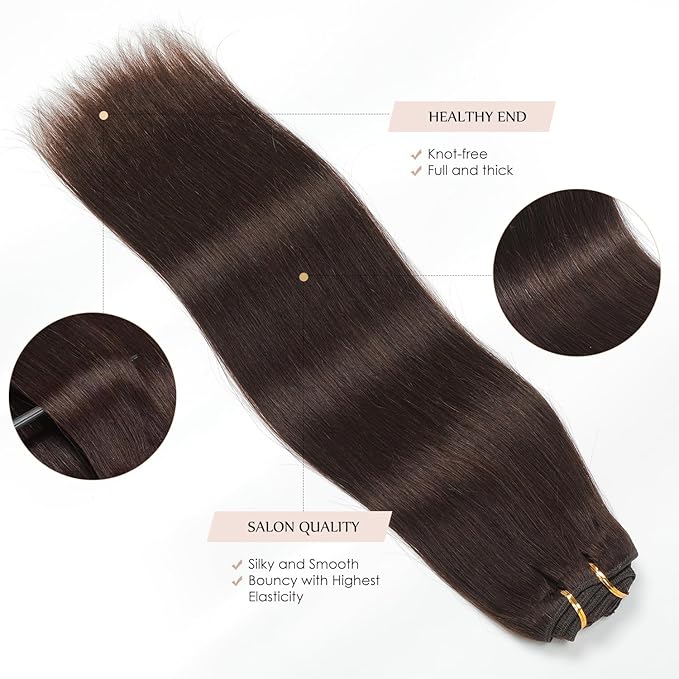 Sisily Clip in Hair Extensions Real Human Hair, 24 inch 180g, Dark Brown, 100% Brazilian Remy Human Hair Clip in Extensions Soft Straight 7pcs Per Set with 16 Clips Double Weft