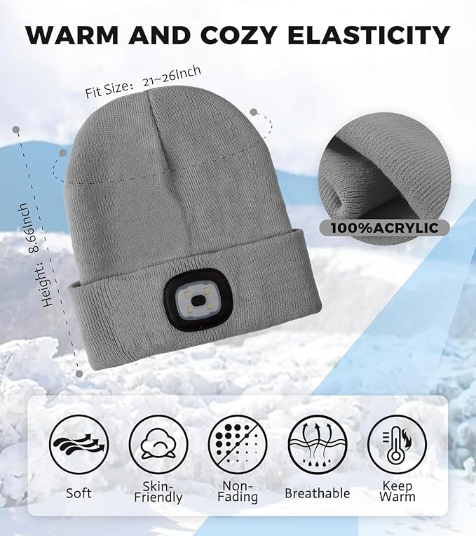 Bluetooth Beanie Hat, USB Rechargeable 4 LED Wireless Music Running Headlamp Cap, Gifts for Christmas, Stocking Stuffer & White Elephant Gifts for Men, Women, Him, Her, Teen Boys, Dad