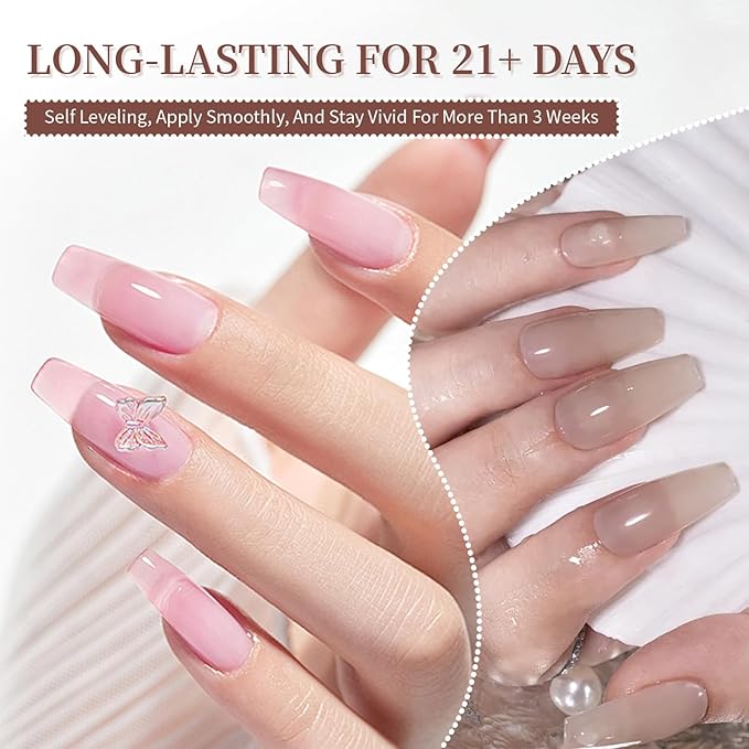 JODSONE 23PCS Gel Nail Polish Set 20 translucent Jelly Color Natural and Elegant Long Lasting Suitable for Home and Salon