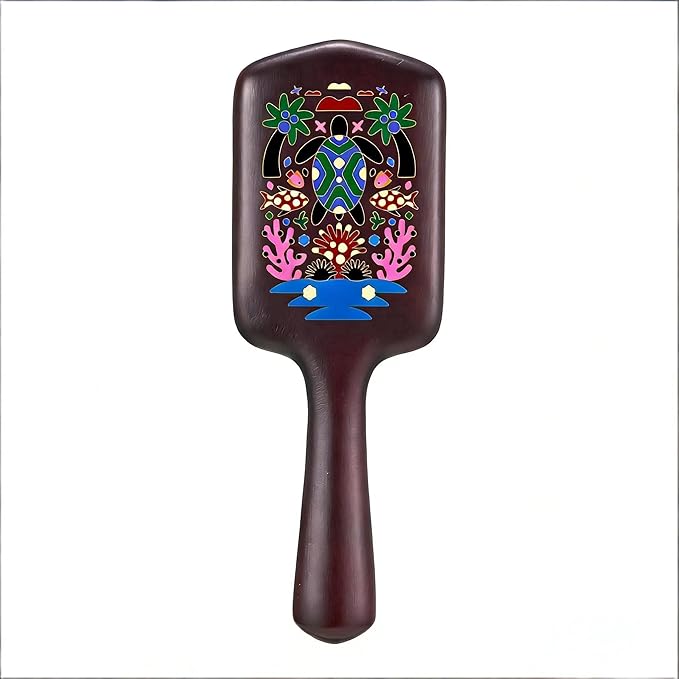 Simetra Wooden Paddle Hair Brush for Women & Men, Solid Wood Teeth for Scalp Massage, Detangling Brush for Wet & Curly Hair (Turtle Pattern)