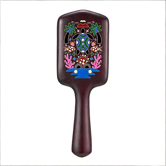 Simetra Wooden Paddle Hair Brush for Women & Men, Solid Wood Teeth for Scalp Massage, Detangling Brush for Wet & Curly Hair (Turtle Pattern)