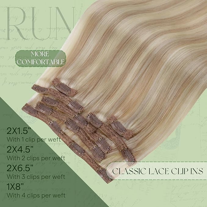 RUNATURE Blonde Clip in Hair Extensions Real Human Hair 22 Inch Real Hair Extensions Clip Ins Blonde Human Hair Clip in Extensions with Highlight #18P60 120g 7pcs