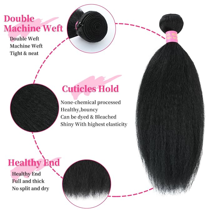 Kinky Straight Bundles 14 Inch 100% Unprocessed Brazilian Virgin Remy Hair Kinky Straight Human Hair Bundles 1 Bundles Sew in Yaki Straight Bundles For Black Women